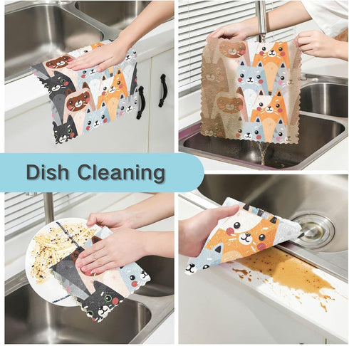 Cute Cats Microfiber Reusable Cleaning Cloths Kitchen Dish Cloths Dish Rags for Washing Dishes, Animal Dish Towels Washcloths for Kitchen Drying, ...