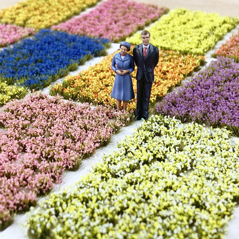 Woohome 4 Pack Miniature Colorful Flower Cluster Self Adhesive Flower Vegetation Groups Static Grass Tufts for Train Landscape Railroad Scenery Sa...