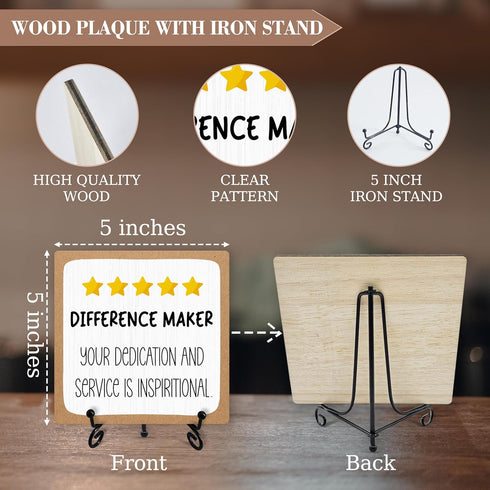 Office Wood Desk Decor, Difference Maker Sign With Iron Stand, Inspirational Gifts For Women Men Coworkers Friends Boss Leader, Rustic Home Office...