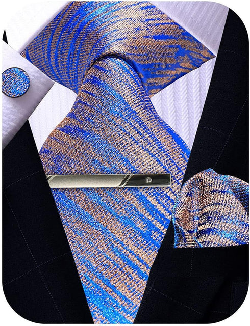 Mens Tie and Pocket Square Set, Silk Tie Handkerchief Cufflinks and Clip Set for Men...