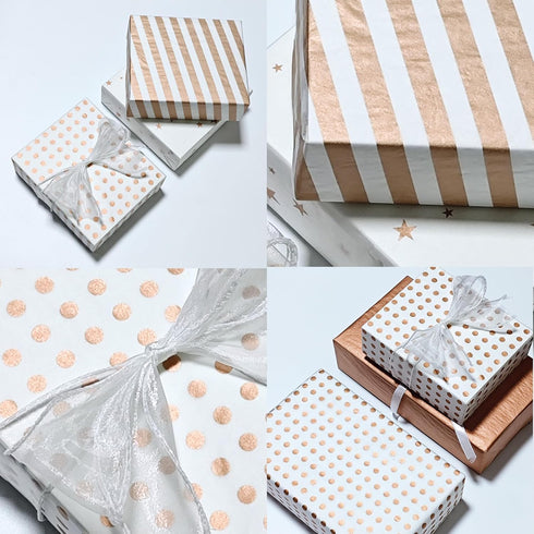 LIAPAWPAW Wrapping Tissue, 40 Sheets Metallic Rose Gold Gift Tissue Paper for Gift Bags & Packaging, Cute Star Polka Dot Striped Art Tissue for Bi...