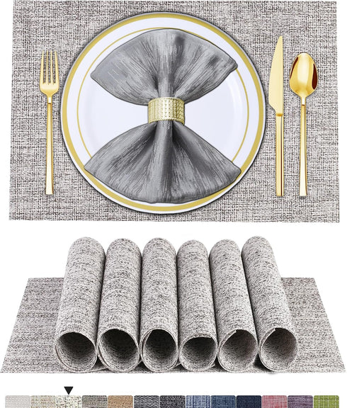 BETEAM Placemats Set of 6 Woven Vinyl Placemat for Dining Table Washable Wipeable Kitchen Place Mats Durable Indoor Outdoor Table Mats -01 Smoky G...