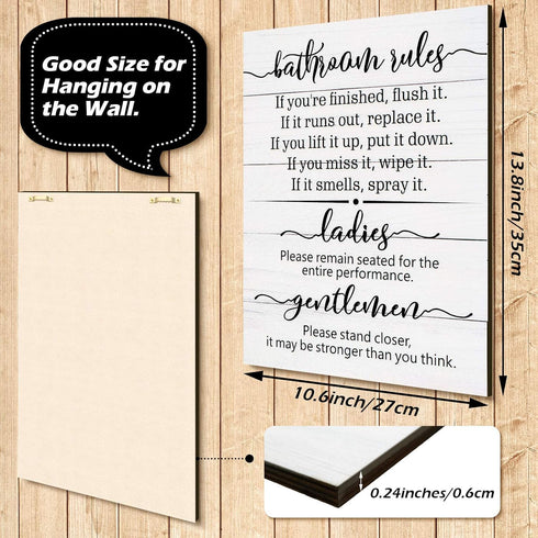 Signs for Bathroom Restroom Wall Art Decor Funny Toilet Signs for Bathroom Door Rules Farmhouse Rustic Wood Hanging Decor for Laundry Room Home, 1...