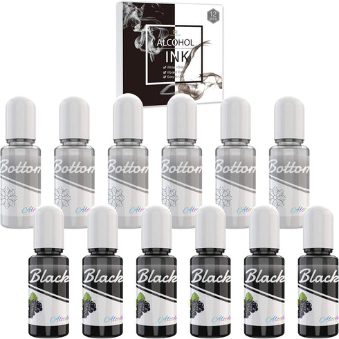 White & Black Alcohol Ink Set - 4 Ounce White and Black Alcohol-Based Inks for Resin Petri Dish Making, Epoxy Resin Painting, Yupo Paper - Alcohol...