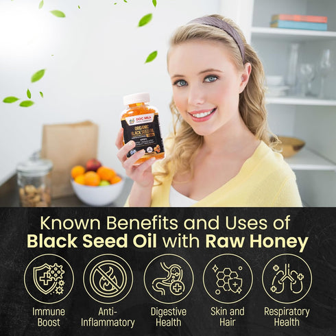 Organic Black Seed Oil Gummies 1500mg - Black Seed Oil Softgels Capsules with Honey, Pineapple Flavor - Gluten Free, Soy Free & Non-GMO...