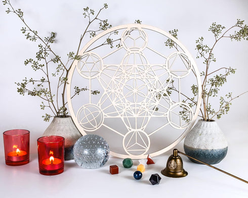 Fourth Level MFG 12" Platonic Solids, Sacred Geometry Wood Wall Art, Universe Elements Symbol, Zen Home Decoration for Yoga and Meditation, Good E...