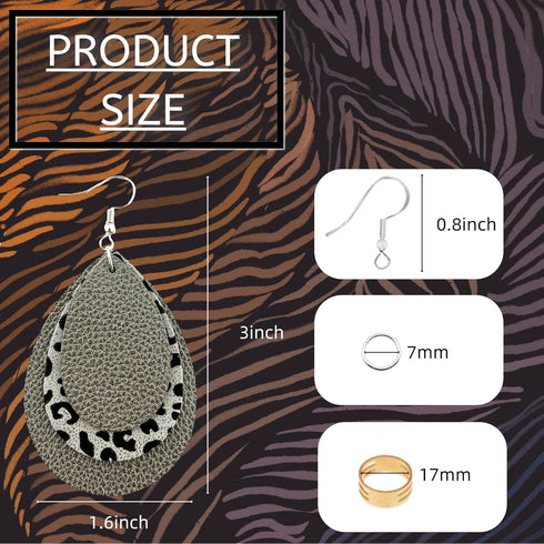 AOUXSEEM 181 Pcs Faux Leather Earrings DIY Making Kit, Contains 60 Pre Cut Metallic Vinyl and Leopard Printed Fabric Earring Pieces,60 Earring Hoo...