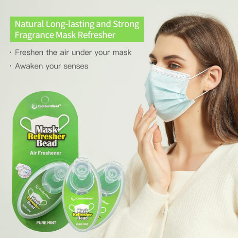 Face Mask Refresher, Long-Lasting & Strong Refreshing Fragrance, with Natural Essential Oils from Herbs and Plants (100 beads/pack), Pack of 2, Pu...