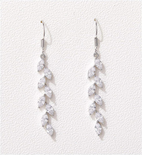 SWEETV Marquise Wedding Dangle Earrings for Brides Bridesmaid, Crystal Long Bridal Earrings for Women Prom...