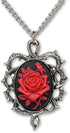 Gothic Red Rose Cameo In Thorns Pendant Necklace...
