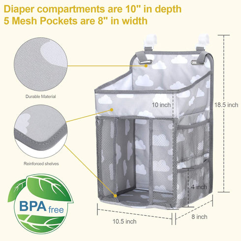 Accmor Hanging Baby Diaper Caddy Organizer, Diaper Stacker, Baby Crib Hanging Classified Storage Bag Organizer for Changing Table, Crib, Playard o...