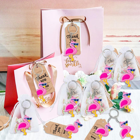 24 Pack Pink Flamingo Keyring Pack Party Favor for Flamingo Lover, Guest Return Gift, Hawaii Themed Party, Baby Shower, Birthday...