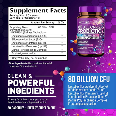 80 Billion CFU Probiotic - Daily Digestive Gut Health Supplement for Men & Women - Lactobacillus acidophilus, Bifidobacterium & Prebiotics - Non-G...