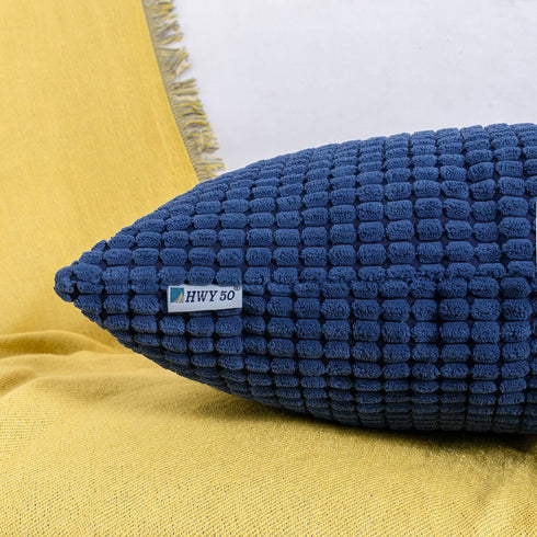 HWY 50 Navy Blue Corduroy Throw Pillow Covers 16x16 Inch, Pack of 2, Soft Solid Decorative Cushion Cases for Couch Sofa Bed Living Room, Corn Text...