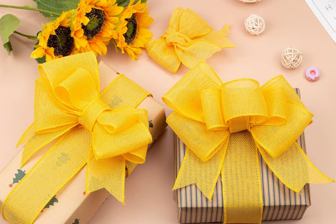 Yellow Burlap Wired Ribbon, 4 inch x 20 Yards, Wired Edge Burlap Ribbon for Gift Wrapping, Big Bow, Wreath, and Christmas Tree Decoration...