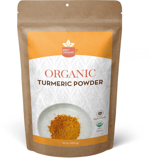 SPICY ORGANIC Turmeric Root Powder – 16 oz. – High Curcumin, Non-GMO Turmeric Spice for Cooking, Skin Care, Golden Milk, and Joint Health Support ...