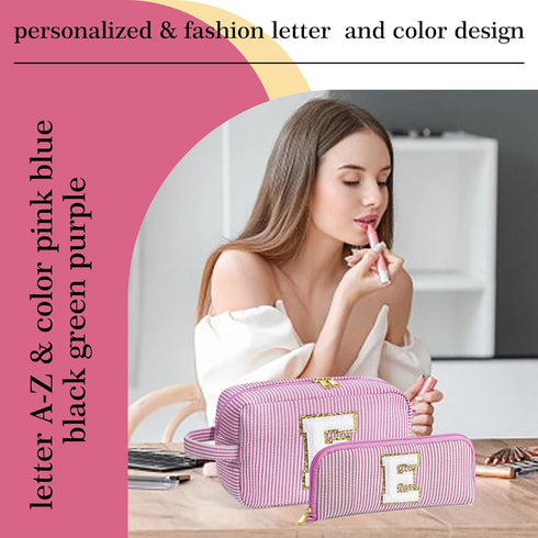 Birthday Gifts for Women - Personalized Gifts Idea for Women Her Mom Best Friend Sister Teacher Bridesmaid, Monogram Initial Pink Makeup Bag Cute ...