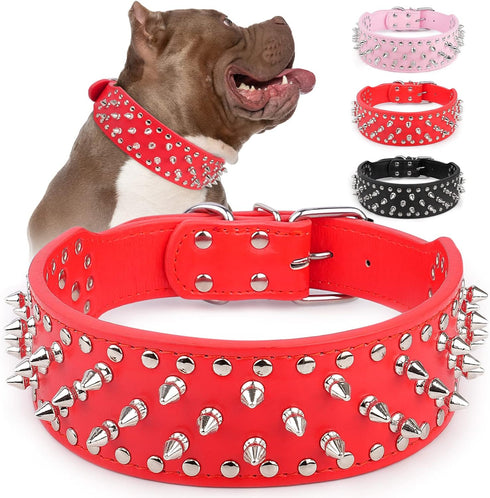 Epesiri Adjustable Wide Spiked Dog Collar, Mushroom Rivet PU Leather Cat Dog Collars, Durable Spike Studded Pet Collar for Small Medium Large Bree...