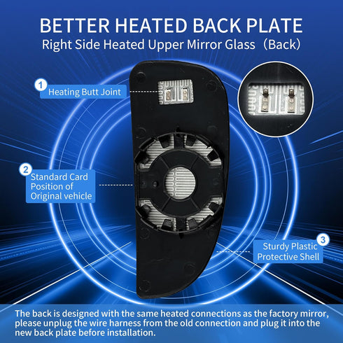 Right Side Heated Lower Mirror Glass for Ram ProMaster 1500 2500 3500 for 2014-2021, Tow Mirror Glass with Rear Holder for 68413479AA...