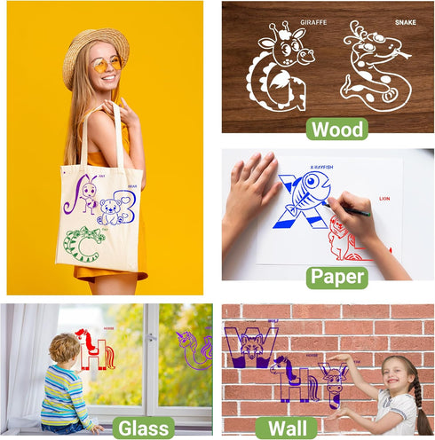 Letter Animal Stencils Painting Stencils 26 Pieces Alphabet Art Craft Stencils Reusable Animal Alphabet Stencils for Painting Drawing Learning Mat...