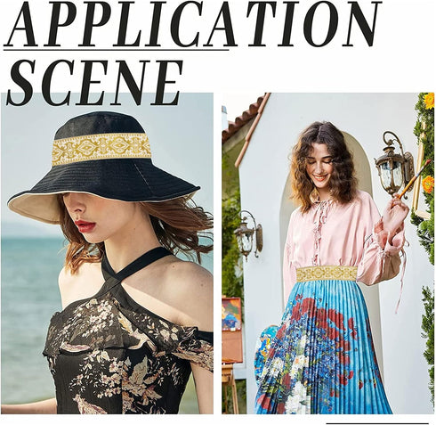 GORGECRAFT 7.7 Yards Double Side Metallic Gold Ethnic Jacquard Ribbon 1.3" Wide Floral Embroidery Bohemian Polyester Woven Ribbons Fringe Band Fab...