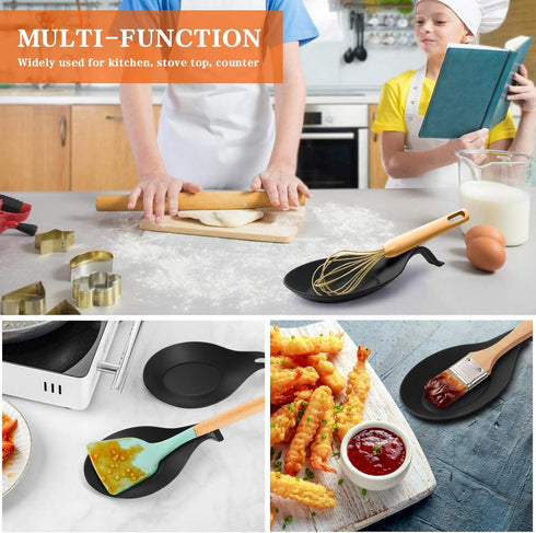 DOITOOL 2PCS Black Silicone Spoon Rests for Kitchen Counter Stove Top, Silicone Spoon Holder for Stove Top Countertop Spatula Ladle Spoon Utensil ...