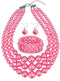 Womens Faux Pearl Costume Jewelry 3 Layers Pearl Chunky Necklace Bracelet and Earrings (Pink)...