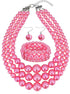 Womens Faux Pearl Costume Jewelry 3 Layers Pearl Chunky Necklace Bracelet and Earrings (Pink)...