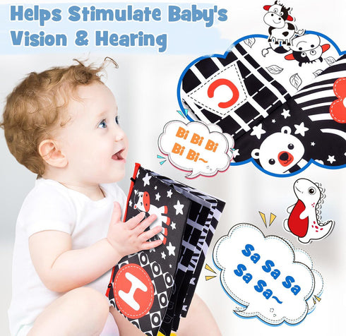 Baby Mirror Tummy Time Toys: 3 in 1 Black White High Contrast Baby Mirror with Book & Mat Montessori Toy for 0 3 6 9 12 Months Newborn Gifts for B...