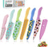 HAUSHOF Kitchen Knife Set, 12-Piece Colorful Knives Set with 6 Sheaths, Non-Stick Coated Stainless Steel Fruit Pattern Blades for Slicing, Dicing&...