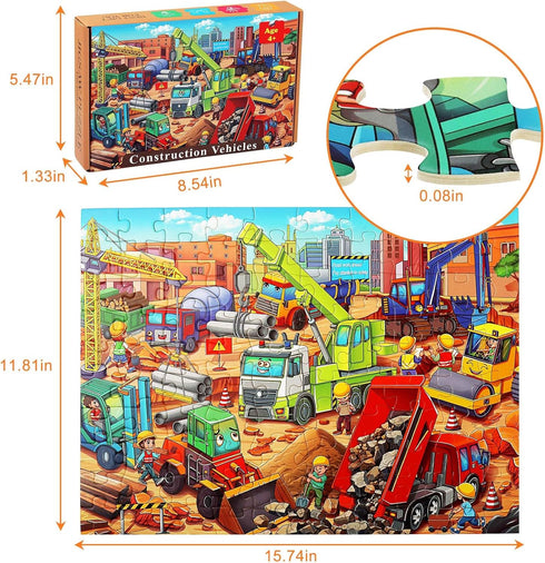 Puzzles for Kids Ages 4-6 6-8 8-10 Year Old 100 Piece Jigsaw Puzzles for Kids Construction Engineering Vehicle Puzzles Educational Toys Gift for C...
