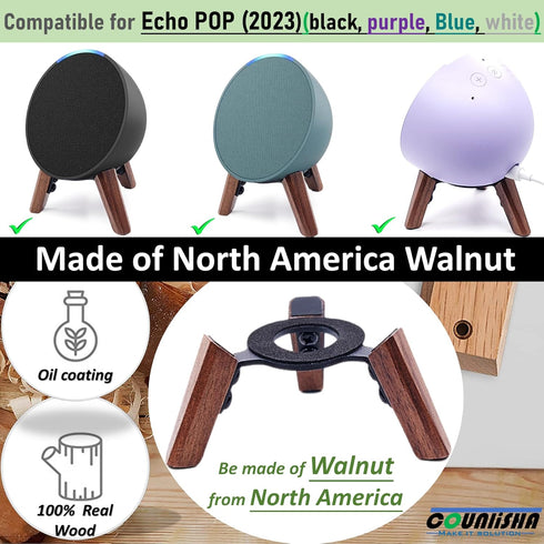 Real Wood Stand for Echo POP (2023),Tripod Accessories Protect pop Speaker for Better Sound,Secure Stable Sturdy Wooden Mount Holder for Alexa POP...