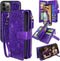 Harryshell Compatible with iPhone 12 Pro Max 6.7 Case Wallet Detachable Magnetic Zipper Leather Cash Pocket 12 Card Slots Holder Wrist Strap (Flor...