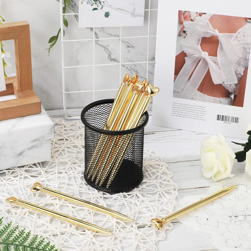 Chinco 12 Pieces Heart Shaped Pens Black Ink Retractable Metal Decorative Cute Pens for Women Girl Heart Writing Ballpoint Pens for Wedding Baby S...