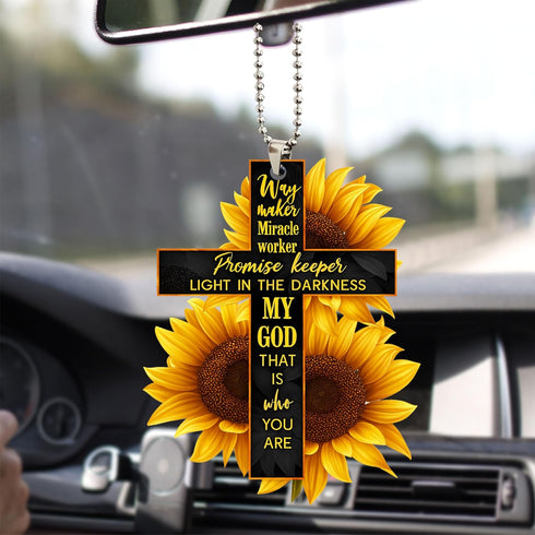 Talataca Sunflower Jesus God Way Maker Christian Bible Verse 2D Flat Car Rear View Mirror Accessories Christmas Tree Ornament Decoration Hanging C...