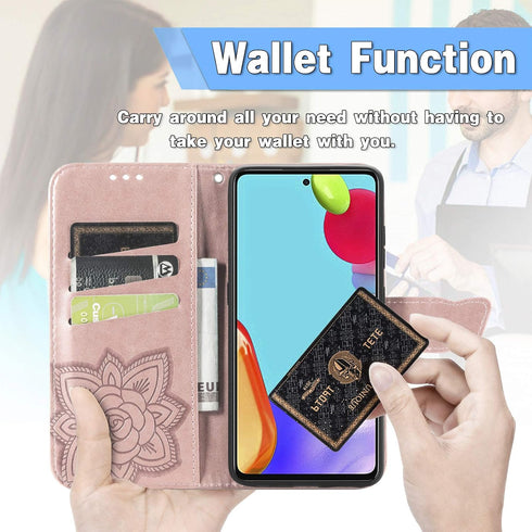 Wallet Case for Galaxy A52 4G/5G,PU Leather Flip Case Cover with Wrist Strap Cash Credit Card Slots Holder Pocket Emboss Butterfly Flower Protecti...