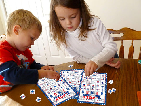 32Players 4th of July Bingo Game – Patriotic Bingo Cards for Kids Adults Independence Day Party Supplies with 24 Caller Chips...