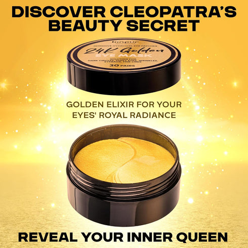 24k Gold Under Eye Patches for Dark Circles: 30 Pairs Golden Hydrogel Eye Pads - Reduce Puffy Eyes, Dark Circles, Wrinkles, Undereye Bags - Bright...