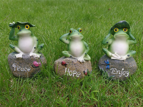 LANKER Frog Garden Statues – 3 Pack 5 Inch Frogs Sitting on Stone Sculptures Outdoor Decor Fairy Garden Ornaments...