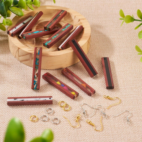 Craftdady 6 Pairs Resin Wood Rectangle Earring Charms 6 Styles Wooden Earring Blanks Making Kit with Brass Earring Hooks Jump Rings for Crafts DIY...