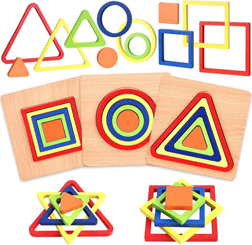 MCPINKY 3 Sets Toddler Puzzles, Wooden Shape Sorting Puzzles Montessori Puzzles Preschool Wooden Sensory Toys Age 1-3...