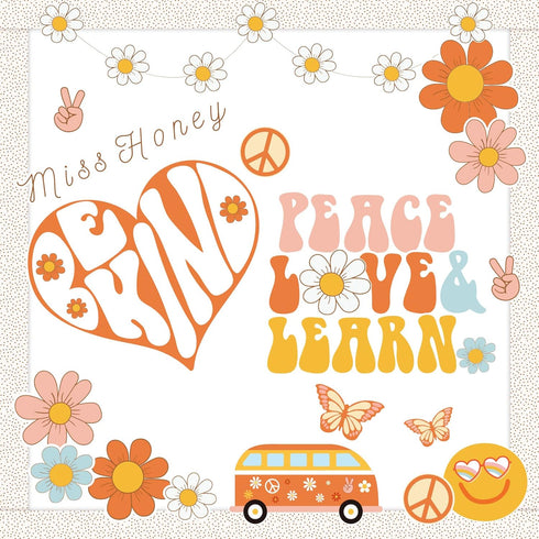 Whaline 67Pcs Retro Boho Classroom Bulletin Board Decoration Kit Pink Groovy Hippie Bulletin Board Set Daisy Heart Butterfly Cutouts with Glue Poi...