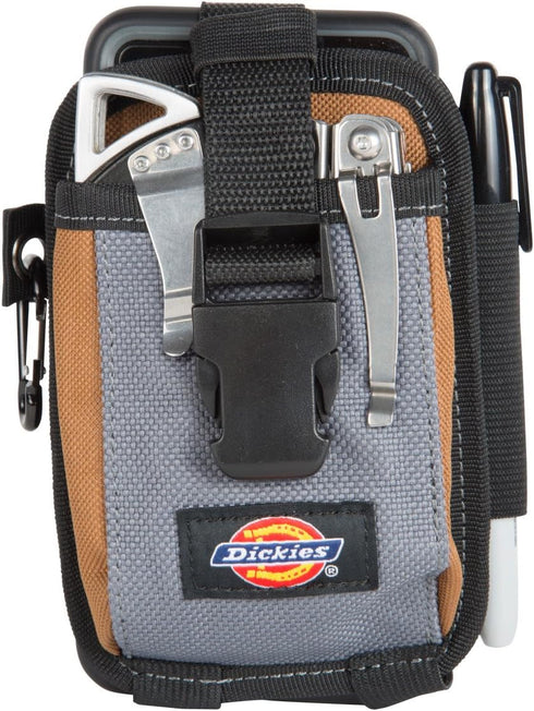 Dickies 2-Compartment Large Phone Pouch, Universal-fit Steel Clip for Tool Belt, Security Strap Over Phone, Carabiner for Quick-Clip Key Storage...