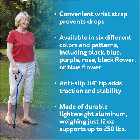 Carex Health Brands Ergo Offset Cane with Soft Cushioned Handle - Adjustable Walking Cane, Blue, 29-38 Inch (Pack of 1)...