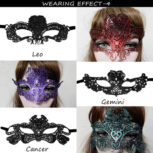 12 Pcs Constellations Lace Masks Women's Sexy Eye-mask for Ball Party Venetian Masquerade Costume - Black...