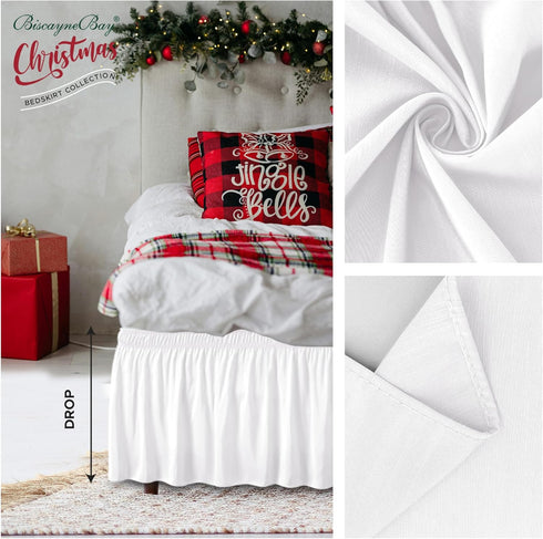 Biscaynebay Wrap Around Bed Skirts for King & Cal King Beds Extra Short Drop of 9", White Elastic Dust Ruffles Easy Fit Wrinkle & Fade Resistant S...