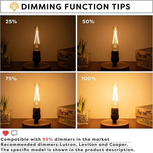 E26 LED BULB 40W Dimmable, T10 Vintage LED Bulbs, 4W 400lm, 2700K Warm White, LED Filament Bulbs with 80+ CRI, Clear Glass, Pack of 4...