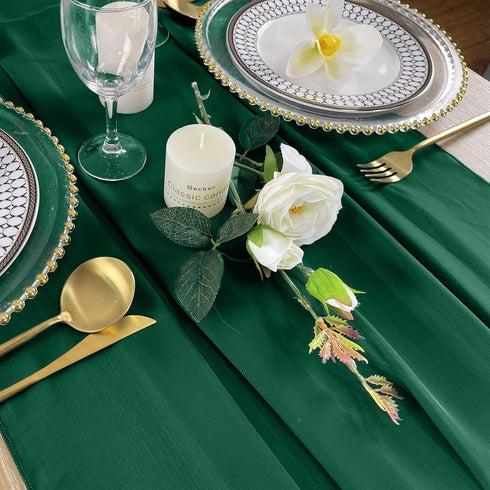 EHLDekol 10ft Chiffon Table Runners 27x120 inches Romantic Sheer Wedding Table Runner Top Table Bridal Party Decoration (Emerald Green?10ft)...