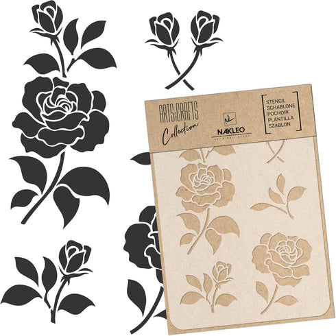 NAKLEO DIY Reusable Plastic Stencil - 15x21cm / 5.8” x 8.3” - Rose Flower Bloom - Art Craft Wall Painting Pattern Template Scrapbooking Decoupage ...