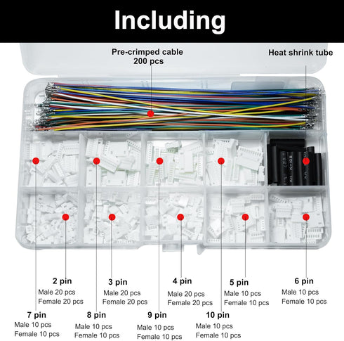 JST MX 1.25MM Connector Kit,2/3/4/5/6/7/8/9/10 Pin Male and Female Micro Wire Connectors Kit with 28AWG Premium Pre-Crimped Cables...